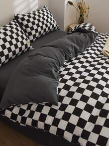 1pc Checkerboard Pattern Duvet Cover, Modern Microfiber Bedding Duvet Cover For Home - Black and White - View 2