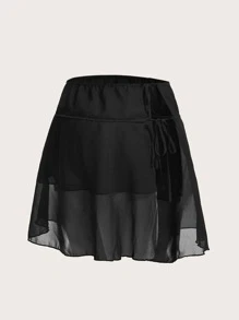 SHEIN Swim Curve Falda de pareos unicolor de malla - Negro - Ver 2