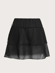 SHEIN Swim Curve Falda de pareos unicolor de malla - Negro - Ver 5