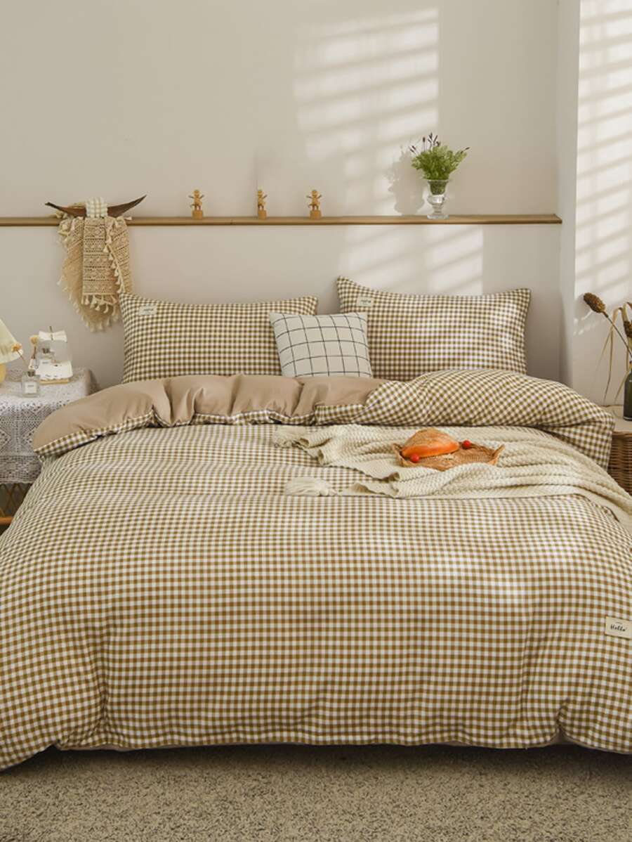 3 cái/bộ Bộ Vỏ Chăn Họa Tiết Kẻ Sọc (1 Vỏ Chăn, 2 Vỏ Gối), Bộ Chăn Ga Gối Polyester Cho Gia Đình - Nhiều màu - Xem 1