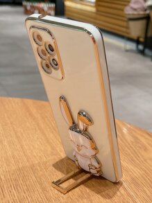 Compatible With Iphone 16 1pc Rabbit Decor Phone Case With Stand,International Version, Not The Domestic Version - White - View 2