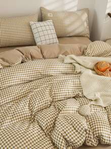 3 cái/bộ Bộ Vỏ Chăn Họa Tiết Kẻ Sọc (1 Vỏ Chăn, 2 Vỏ Gối), Bộ Chăn Ga Gối Polyester Cho Gia Đình - Nhiều màu - Xem 9