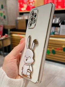 Compatible With Iphone 16 1pc Rabbit Decor Phone Case With Stand,International Version, Not The Domestic Version - White - View 4