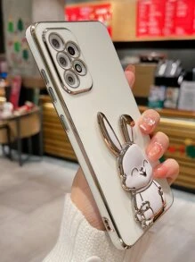 Compatible With Iphone 16 1pc Rabbit Decor Phone Case With Stand,International Version, Not The Domestic Version - White - View 5