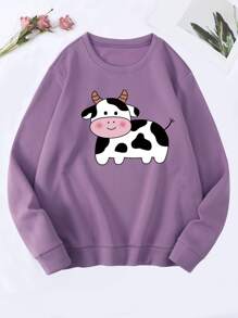 SHEIN Qutie Sudadera con estampado de vaca con forro térmico - Púrpura malva - Ver 1