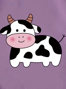 SHEIN Qutie Sudadera con estampado de vaca con forro térmico - Púrpura malva - Ver 6