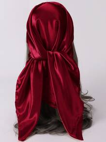 1入女士純色緞子頭巾。多功能頭巾，適用於度假、防曬和比基尼遮擋頭巾、頭巾、頭帶，非常適合裝扮您的造型 - 酒紅色 - 查看 1