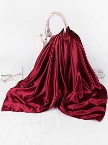 1入女士純色緞子頭巾。多功能頭巾，適用於度假、防曬和比基尼遮擋頭巾、頭巾、頭帶，非常適合裝扮您的造型 - 酒紅色 - 查看 4
