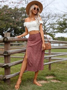 SHEIN VCAY Váy nữ Tách cao Họa tiết hoa Boho - Đỏ - Xem 5
