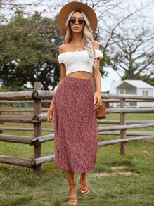 SHEIN VCAY Váy nữ Tách cao Họa tiết hoa Boho - Đỏ - Xem 6
