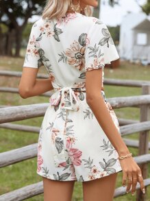 SHEIN VCAY 印花交疊領短款上衣和短褲