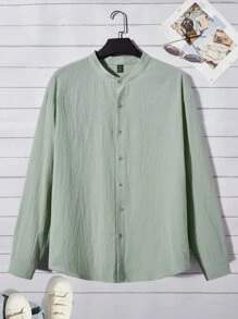 Manfinity RebelGame 男士素色前紐扣襯衫 - 薄荷綠 - 查看 1