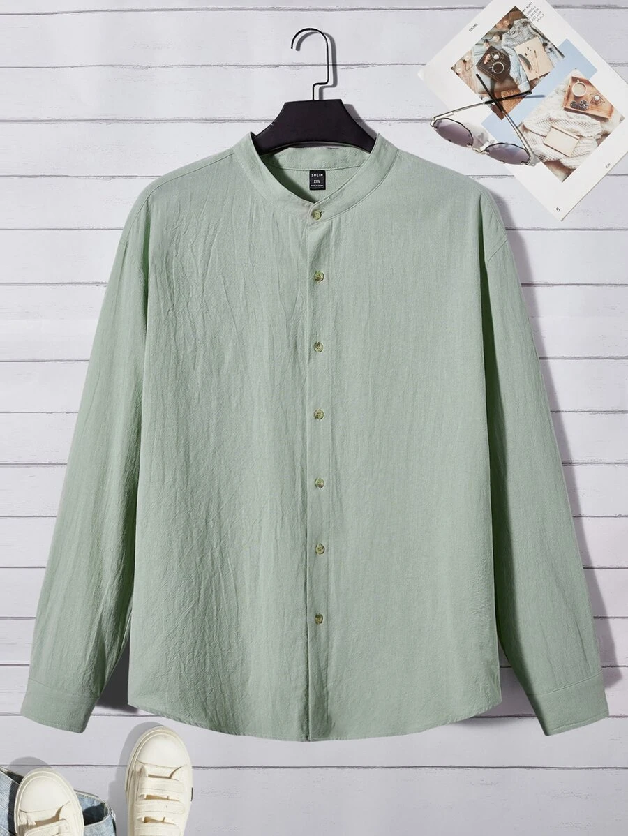 Manfinity RebelGame 男士素色前紐扣襯衫 - 薄荷綠 - 查看 1