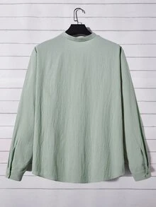 Manfinity RebelGame 男士素色前紐扣襯衫 - 薄荷綠 - 查看 2