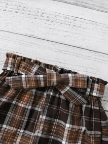 女孩飲料印花T恤和格紋紙袋腰短褲 - 彩色 - 查看 7