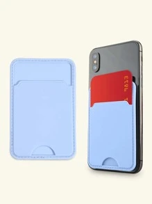 1pc Solid Adhesive Phone Card Holder Bag - Baby Blue - View 1