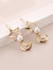 2pcs Star & Moon Decor Hair Clip - Gold - View 3