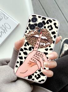 豹纹唇形手机壳，兼容 15/15 Plus/15 Pro/15 Pro Max，国际版，非国内版 - 彩色 - 查看 3