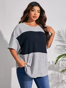 SHEIN LUNE Áo thun Plus size Khối Màu Giải trí - Nhiều màu - Xem 1