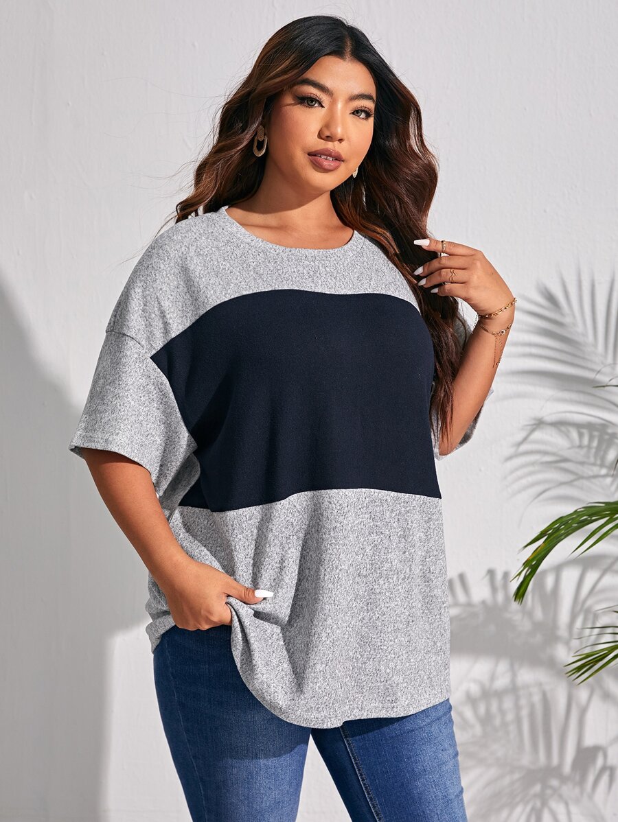 SHEIN LUNE Áo thun Plus size Khối Màu Giải trí - Nhiều màu - Xem 1