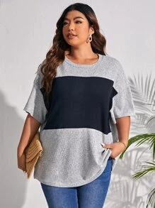 SHEIN LUNE Áo thun Plus size Khối Màu Giải trí - Nhiều màu - Xem 3