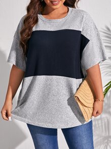 SHEIN LUNE Áo thun Plus size Khối Màu Giải trí - Nhiều màu - Xem 4