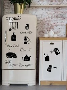 1pc PVC Kitchen Sticker, Cartoon Kitchenware Pattern Black Decorative Wall Sticker For Kitchen, Stickers, Wall Decal, Vinyl Decal For Home Decorations, Spring Decoration Items Refresh Your Home, Rama Decoration Stickers - Black - View 2