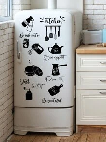 1pc PVC Kitchen Sticker, Cartoon Kitchenware Pattern Black Decorative Wall Sticker For Kitchen, Stickers, Wall Decal, Vinyl Decal For Home Decorations, Spring Decoration Items Refresh Your Home, Rama Decoration Stickers - Black - View 5