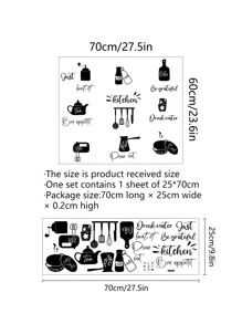 1pc PVC Kitchen Sticker, Cartoon Kitchenware Pattern Black Decorative Wall Sticker For Kitchen, Stickers, Wall Decal, Vinyl Decal For Home Decorations, Spring Decoration Items Refresh Your Home, Rama Decoration Stickers - Black - View 6
