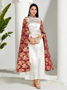 Modelyn 燙金花朵印花斗篷袖繫腰帶連衣裙 - 彩色 - 查看 1