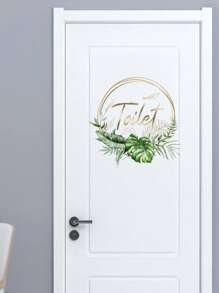 1pc Tropical Leaf & Letter Graphic Door Sticker, PVC Waterproof Door Decal For Home - Multicolor - View 3