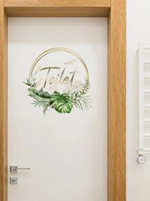 1pc Tropical Leaf & Letter Graphic Door Sticker, PVC Waterproof Door Decal For Home - Multicolor - View 4