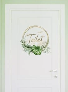 1pc Tropical Leaf & Letter Graphic Door Sticker, PVC Waterproof Door Decal For Home - Multicolor - View 5