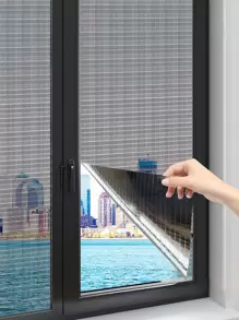 1pc PVC Window Privacy Film, Modern Plaid Pattern Non-Adhesive Removable Reflective Window Sticker, For Home - Dark Grey - View 1