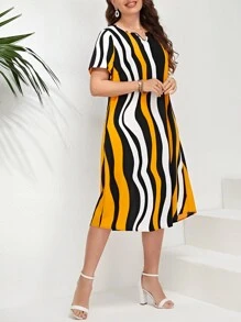 EMERY ROSE 大碼波浪線圖案直筒連衣裙 - 彩色 - 查看 4