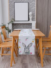 1入組胡蘿蔔和兔子圖案桌子卡通滌綸動物印花長方桌布 - 彩色 - 查看 4