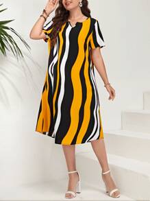 EMERY ROSE 大碼波浪線圖案直筒連衣裙 - 彩色 - 查看 5