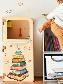 1片PVC墙贴，创意字母和书籍图案自粘墙贴，适用于客厅、卧室 - 彩色 - 查看 2