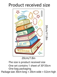 1片PVC墙贴，创意字母和书籍图案自粘墙贴，适用于客厅、卧室 - 彩色 - 查看 5