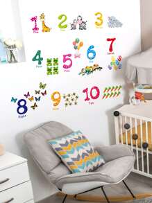 1 Set Of 2pcs Animal & Tree With Numbers Wall Decal Stickers For Living Room & Bedroom Decor, Self-Adhesive, Stickers, Wall Decal, Vinyl Decal For Home Decorations, Spring Decoration Items Refresh Your Home, Festival Decoration Stickers Gifts Birthday Graduation