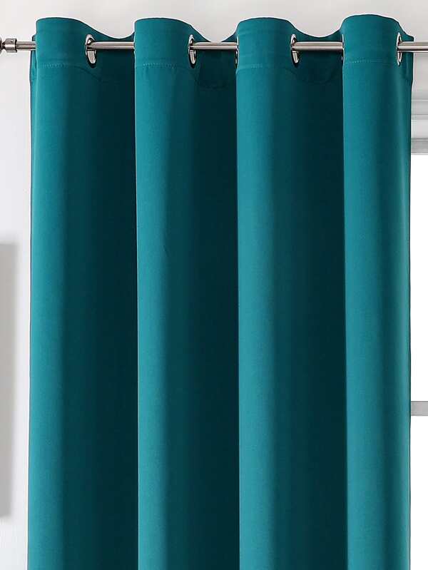 1pc Plain Dyed Blackout Curtain Panel, Polyester, Darkens The Room, Thermal Insulation, Suitable For Living Room, Bedroom, Curtain Color: Water Duck Blue