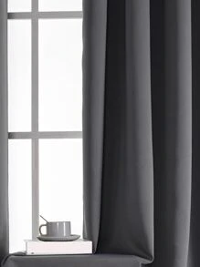 1pc Solid Color Polyester Blackout Curtain Panel, Room Darkening Thermal Insulated Curtain For Living Room/Bedroom Decor, Dark Gray - Dark Grey - View 4