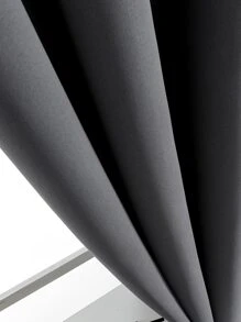 1pc Solid Color Polyester Blackout Curtain Panel, Room Darkening Thermal Insulated Curtain For Living Room/Bedroom Decor, Dark Gray - Dark Grey - View 6