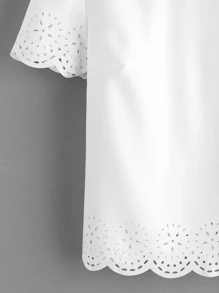 SHEIN LUNE Solid Laser Cut Scalloped Top - White - View 2