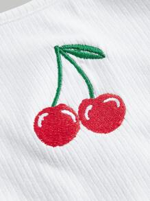 SHEIN MOD Cherry Embroidery Lettuce Trim Cami Top - White - View 4