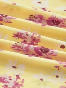 SHEIN MOD Floral Print V Neck Dress - Yellow - View 4