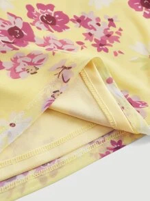 SHEIN MOD Floral Print V Neck Dress - Yellow - View 3