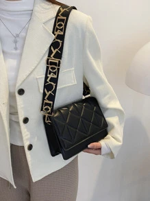 迷你衍縫翻蓋方包 - 黑色 - 查看 2