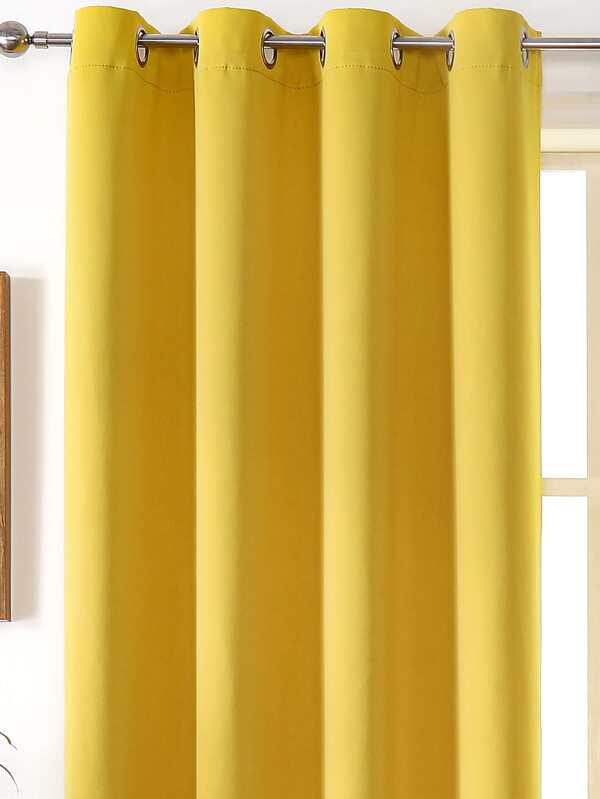 1pc Solid Color Blackout Curtain Panel, Thermal Insulated Room Darkening Curtain For Living Room, Bedroom, Yellow Color