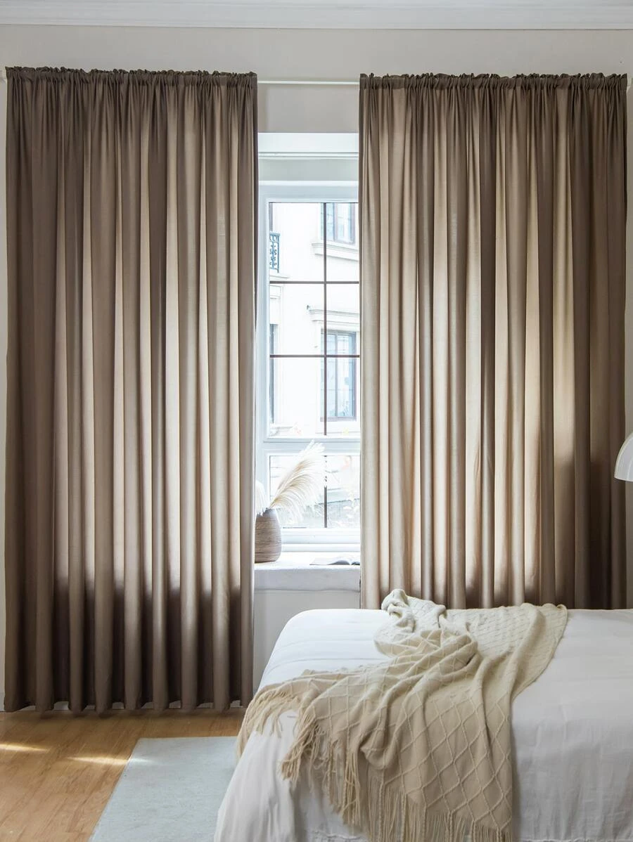 1入組單片窗簾極簡主義滌綸單片遮光窗簾適用於臥室和客廳 - 咖啡棕 - 查看 1